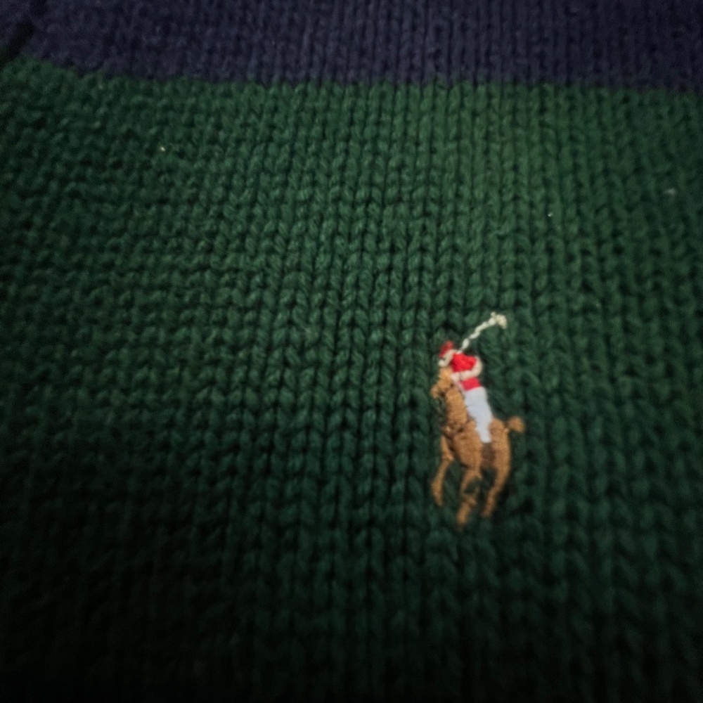 Polo Ralph Lauren Boy's Quarter Zip Striped Sweater, Blue/Green Stripes, 10-12 - Picture 2 of 9